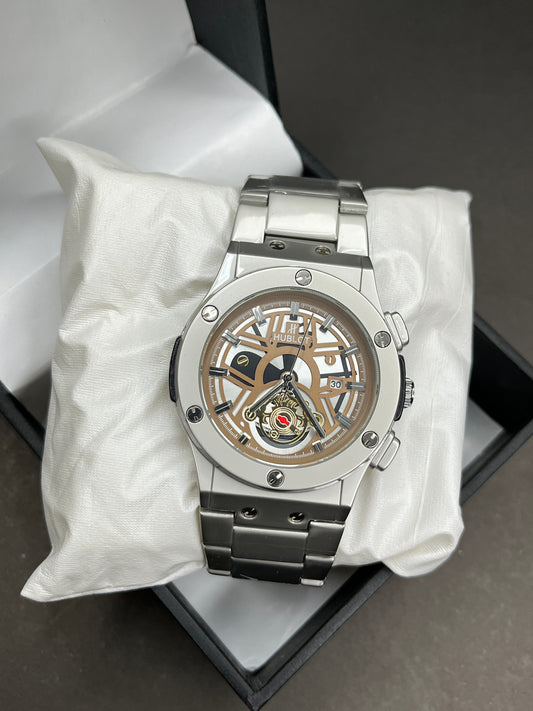 Hublot – Date | Skeleton Dial | Silver Chain